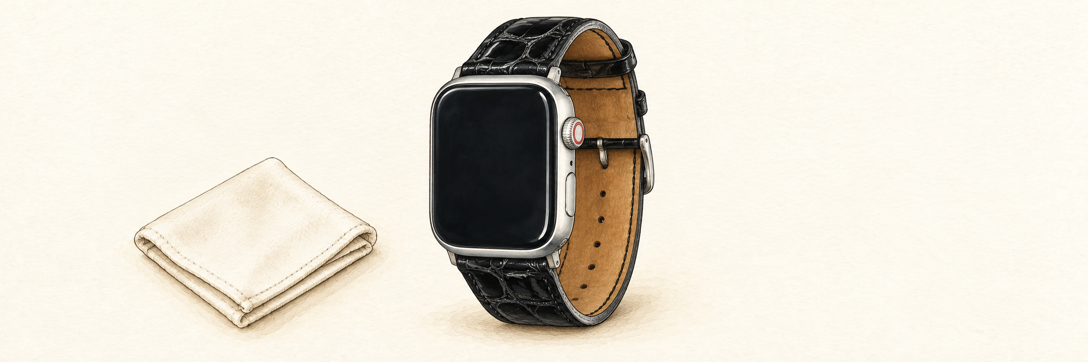 クロコダイル AppleWatch用レザーバンドのお手入れイラスト