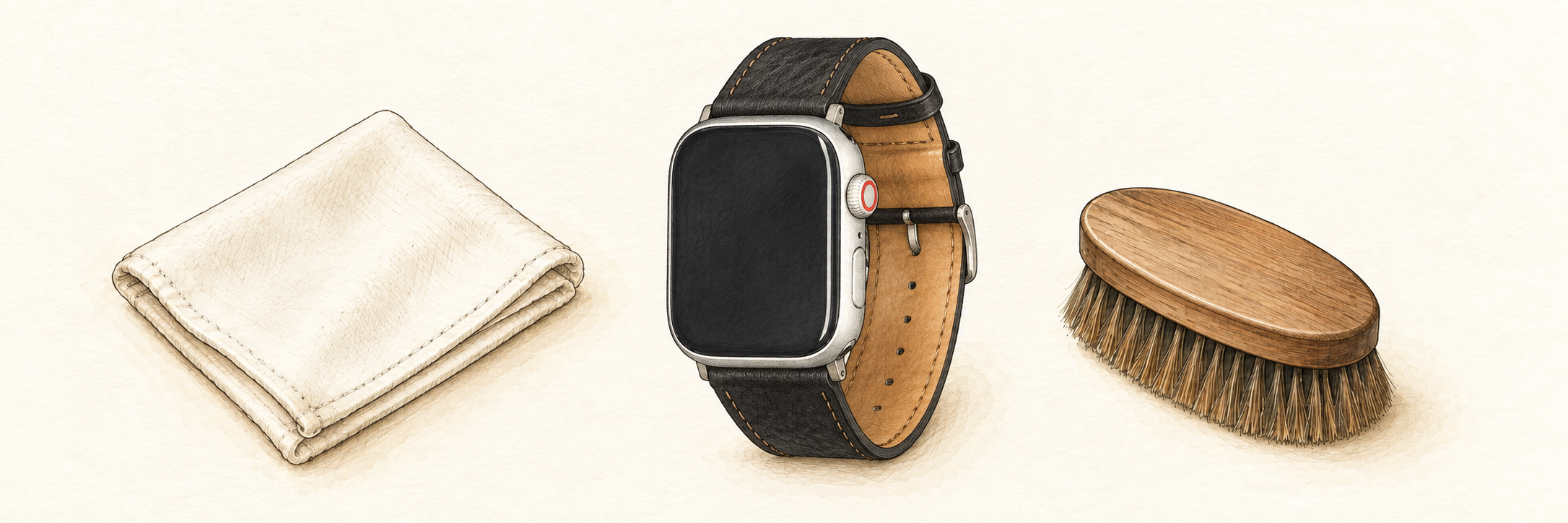 ダーリントン AppleWatch用レザーバンドのお手入れイラスト