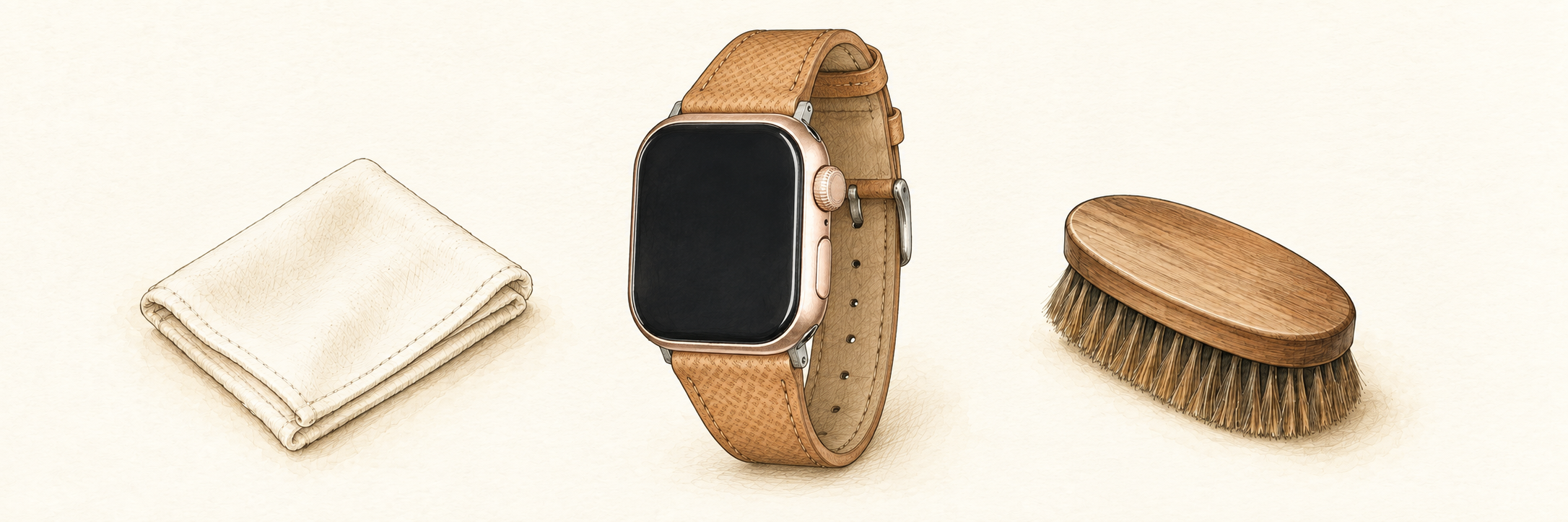AppleWatch用レザーバンド イリーナのお手入れイラスト
